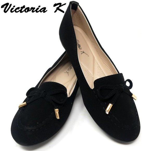 Victoria K Shoes - Women's Loafer Buckle Bow Flats, BT-3038 Black